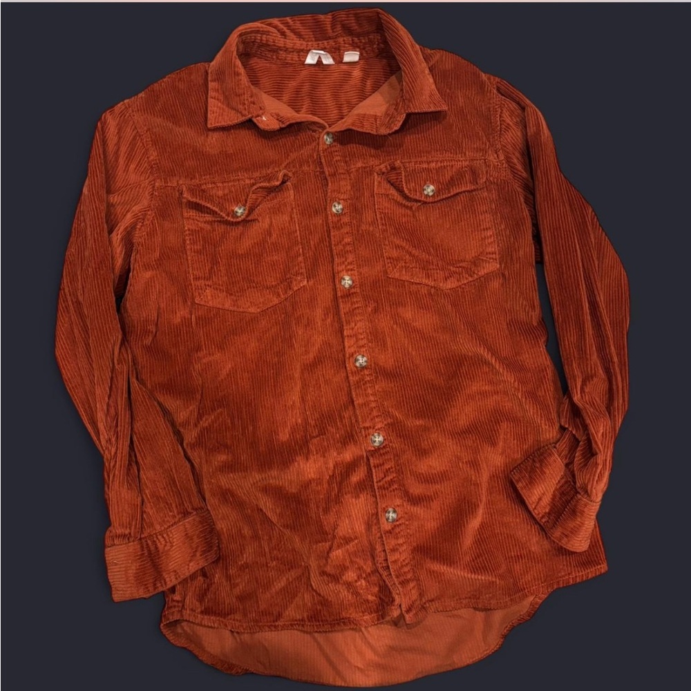 Women’s dark orange corduroy button up shirt